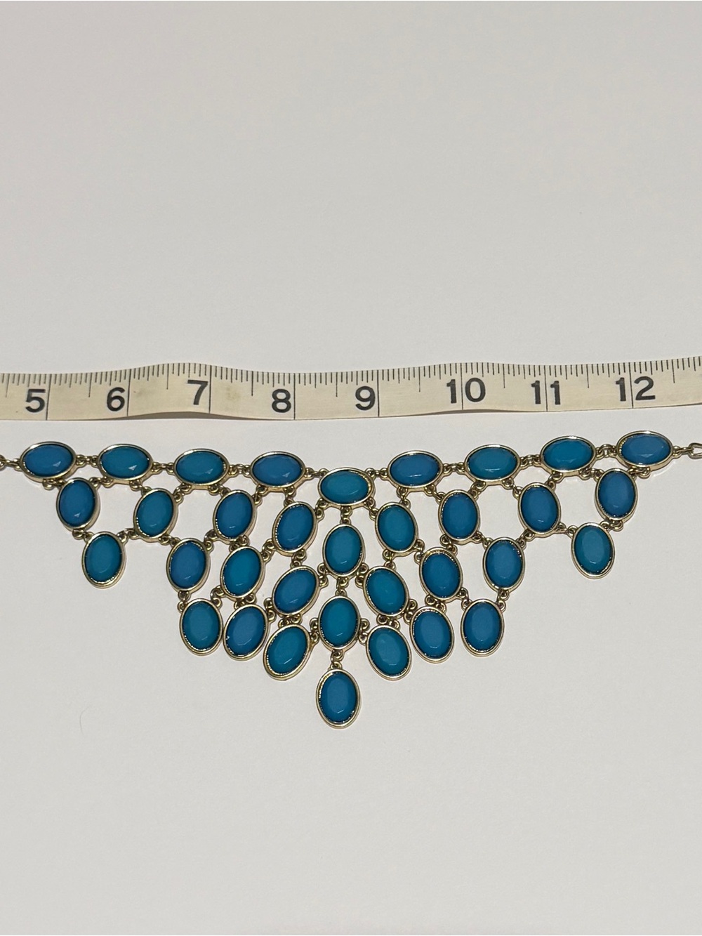 Bold Teal Bib Statement Necklace Gold Tone Layered Boho - Picture 7 of 10